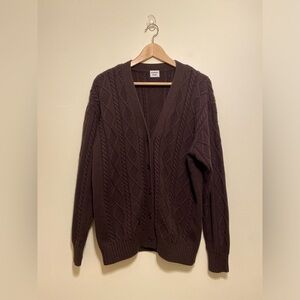 Sunday Best Aritzia Merino Wool Blend Brown Cable Knit Cardigan Sweater. Size XS